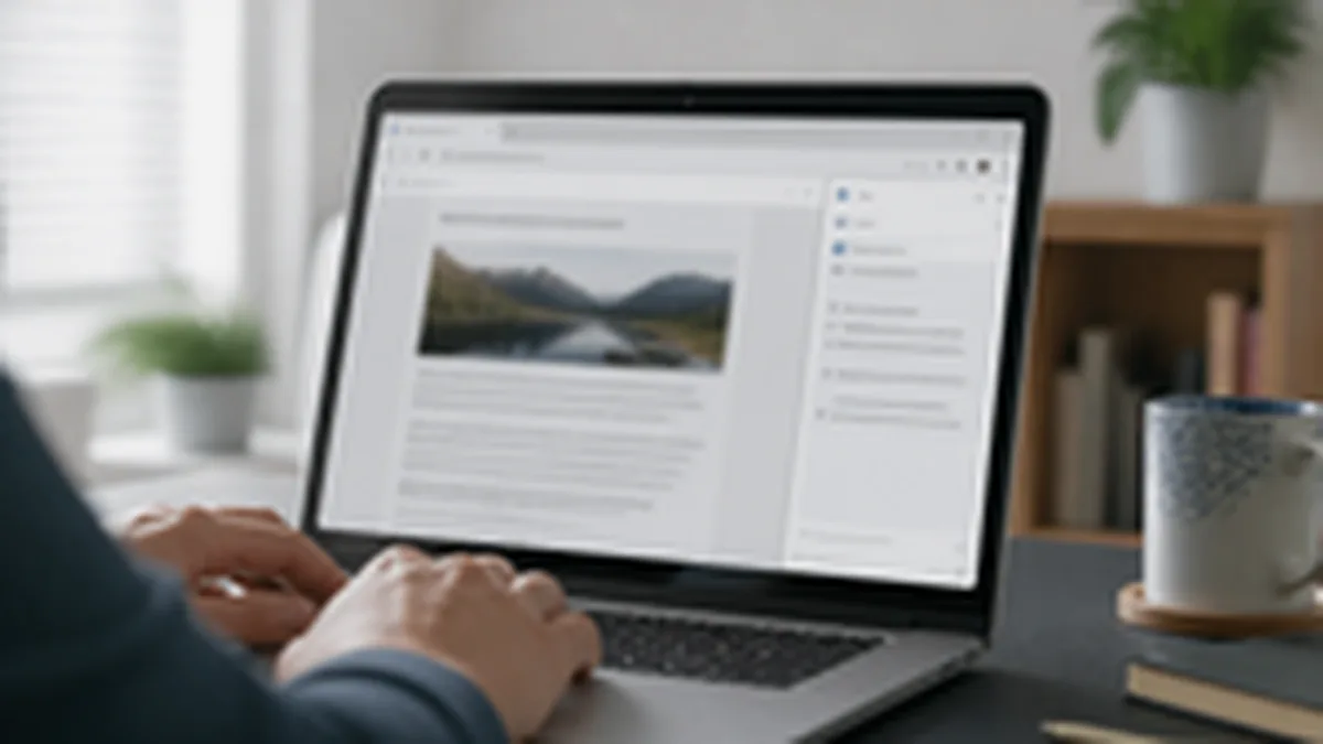 Laptop screen showing a browser with an AI assistant side panel open next to a webpage